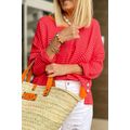 Tomato Red Two Tone Striped Side Buttons Drop S...