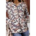 Gray Vintage Floral Print Pocketed Full Zip Hoodie