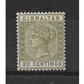 Gibraltar.SG25 20c Olive-Green.Mounted Mint.Sep...