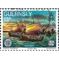 GUERNSEY, SHIP, French Invasion Fleet crossing the English Channel, 1066, blue 1