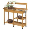 Outdoor Garden Wood Potting Bench Work Table wi...