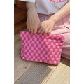 Bright Pink Checkered Print Cosmetic Bag
