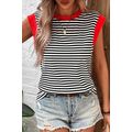 Black Stripe Colorblock Edge Round Neck Tank Top