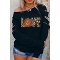 Black LOVE Sequin Pumpkin Leopard Print Cut Out...