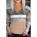 Apricot Leopard Color Block V Neck Top