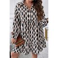 Apricot Geometric Print Collared V Neck Plus Si...