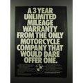 1983 BMW Motorcycles Ad - Unlimited Mileage Warranty