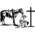 cowgirl praying at cross with horse vinyl decal...