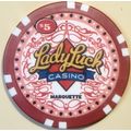 Lady Luck. $5 Casino Chip. Marquette, IA. X02.