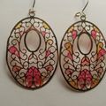 Gold Stencil Stain Glass Like Earrings Pink Yel...