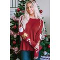 Red Sequined Christmas Favor Sleeve Casual Pull...