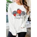 Beige Rhinestone Pumpkin Graphic Crewneck Thank...