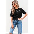 Black Pearl Bow Necklace Embellished Short Slee...