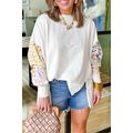 White Floral Dotted Mixed Print Patchwork Sleev...