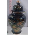 Vintage Fine China Black Jar Japan Flowers Gold...