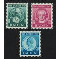Baden Birth Goethe poet 3v 1949 MNH SG#FB47-FB49