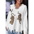 White Frayed Sequin Tiger Sweater