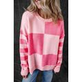 Pink Checkered Colorblock Striped High Low Loos...