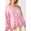 Pink Pearl Beaded Bowknot Pattern Distressed Sp...