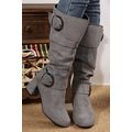 Dark Grey Suede Double Buckled Side Zipped Mid-...