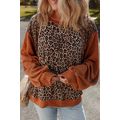 Brown Leopard Floral Print Ribbed Puff Sleeve P...