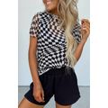 Black Checker Mesh Crew Neck T Shirt