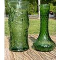 VTG Emerald Green Glass Vase Set- Quilted Diamo...