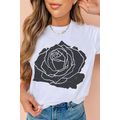 White Large Rose Print Round Neck T Shirt