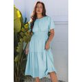 Light Blue Puff Sleeve Pleated High Waist Flowy...