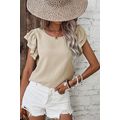Beige Solid Color Ruffled Short Sleeve Casual B...