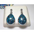 Estate 2 Sided Teardrop Blue Enamel Swirl Sterl...