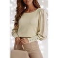 Khaki Buttoned Cuffs Shiny Puff Sleeves Top