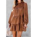 Chestnut Floral Lace Crochet Tiered Ruffled Min...