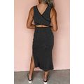 Black Stripe Criss Cross Side Slits Slim Fit Sl...