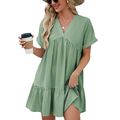 Beach Pleated Swing Mini Dress Top Plus Size V-...