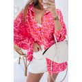Rose Leopard Printed Button Up Loose Shirt