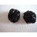 Vintage Earrings Black French Jet Seed Bead Wov...