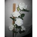 Stem of 8 Artificial White Roses With Yellow Ce...