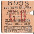Southern Railway Edmondson Ticket - Streatham t...