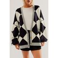 Black Colorblock Drop Shoulder Buttoned Loose C...