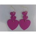 Pink Heart Earrings Pink Triple Heart Pierced E...