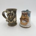 Pair Ugly Face Studio Art Pottery Drip 5” Blue ...