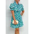 Green Floral Print Frilly Smocked Detail High W...