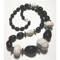 Necklace #048 black and white theme chunky glas...