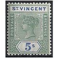 St Vincent 1899 SG75 5/- Green & Blue Mounted M...