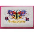 WW1 SILK EMBROIDERED POSTCARD BUTTERFLY UNION F...