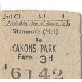 London Transport Rapidprinter Ticket - Stanmore...