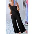 Black Crinkled U Neck Tank Top and Wide Leg Pan...