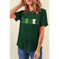 Green LUCKY Glitter Chenille Patched Crew Neck ...