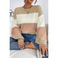 Dusty Pink Color Block Lantern Sleeve Drop Shou...